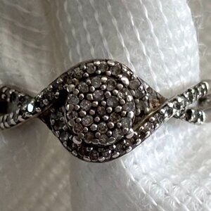 Twisted Halo Pavé CZ Ring – Silver Tone – Size 6-7